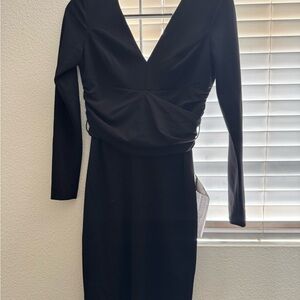 Dress the Population Black Ruched Long Sleeve Sheath Dress